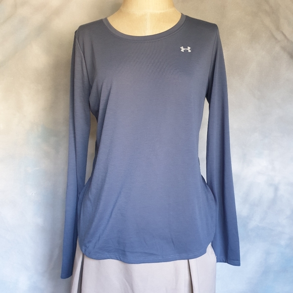 Under Armour Wm's Whisperlight Long Sleeve Active Top w/ Mesh Back Panel Blue Sm - Picture 2 of 16
